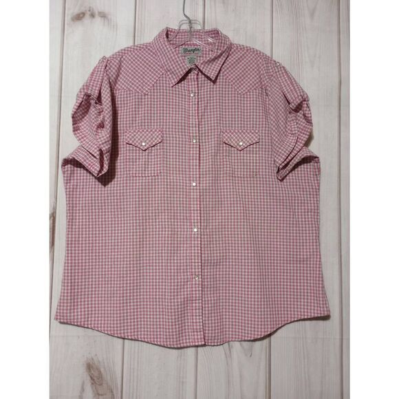 Wrangler Shirt Ladies XXL Pink Pearl Snap Short‎ Sleeve - Picture 1 of 8